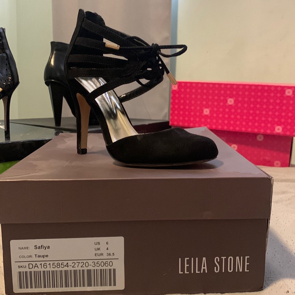 Leila Stone black lace heels